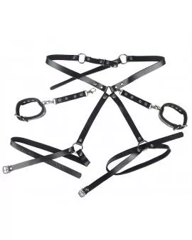 SUBBLIME - 953690 HANDSCHELLEN MIT BONDAGE-GÜRTEL SCHWARZ EINE GRÖSSE