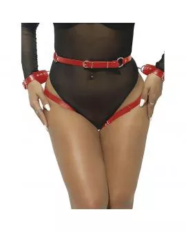 SUBBLIME - 953706 HANDSCHELLEN MIT BONDAGE-GÜRTEL ROT EINE GRÖSSE