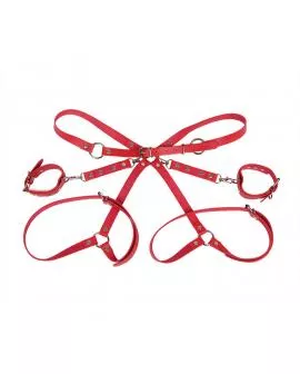 SUBBLIME - 953706 HANDSCHELLEN MIT BONDAGE-GÜRTEL ROT EINE GRÖSSE