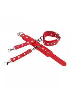 SUBBLIME - 953706 HANDSCHELLEN MIT BONDAGE-GÜRTEL ROT EINE GRÖSSE