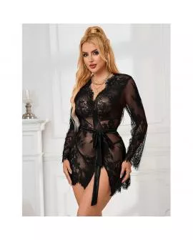 SUBBLIME - 953751 SPITZEN-NACHTHEMD + TANGA SCHWARZ S/M