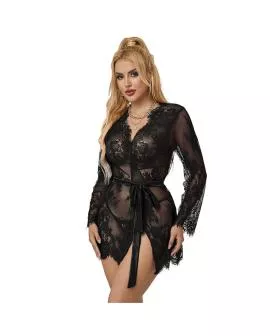 SUBBLIME - 953768 SPITZEN-NACHTHEMD + STRING SCHWARZ L/XL