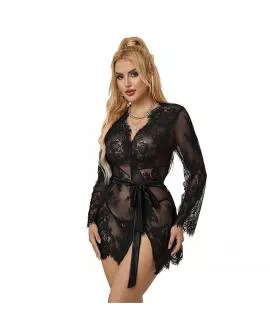 SUBBLIME - 953768 SPITZEN-NACHTHEMD + STRING SCHWARZ L/XL
