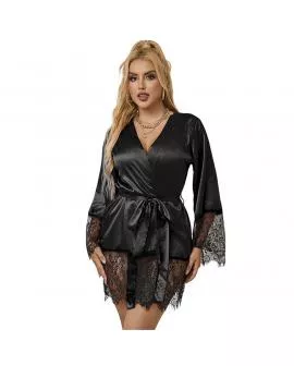 SUBBLIME - 953805 ELEGANTER SPITZENPYJAMAS + TANGA SCHWARZ L/XL