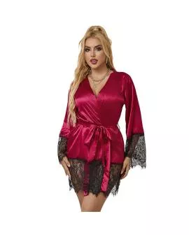 SUBBLIME - Eleganter Spitzenpyjamas mit Tanga Rot L/XL