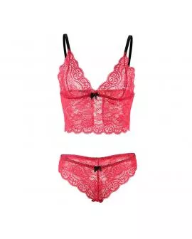 SUBBLIME - 953898 NACHTHEMD + HÖSCHEN AUS SEIDE UND SPITZE ROT S/M