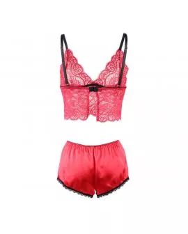 SUBBLIME - 953898 NACHTHEMD + HÖSCHEN AUS SEIDE UND SPITZE ROT S/M