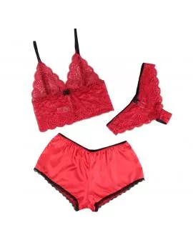 SUBBLIME - 953898 NACHTHEMD + HÖSCHEN AUS SEIDE UND SPITZE ROT S/M