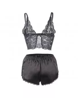 SUBBLIME - 953928 NACHTHEMD + HÖSCHEN AUS SEIDE UND SPITZE SCHWARZ L/XL