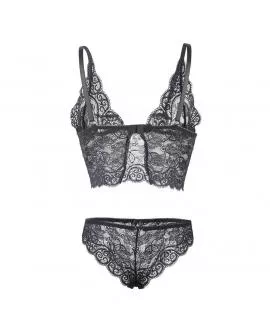 SUBBLIME - 953928 NACHTHEMD + HÖSCHEN AUS SEIDE UND SPITZE SCHWARZ L/XL