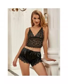 SUBBLIME - 953935 LÄSSIGE SEIDENNACHTHEMD + SPITZENHOSE SCHWARZ S/M