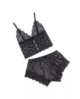 SUBBLIME Seidennachthemd + Spitzenhose Schwarz L/XL - 953942