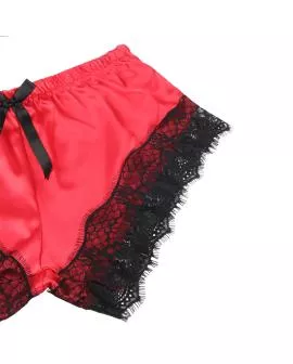 SUBBLIME - Seidennachthemd mit Spitzenhose Schwarz/Rot S/M
