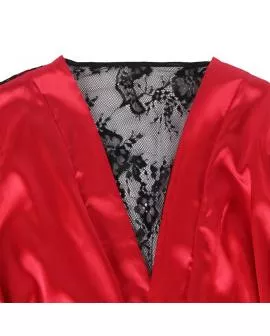 SUBBLIME - 954017 SPITZEN-UNTERHEMD MIT TRANSPARENTEM RÜCKEN UND STRING, ROT/SCHWARZ, S/M