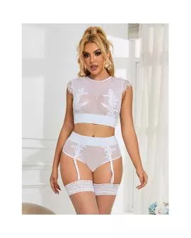 SUBBLIME - BH-Set mit Höschen und Strumpfgürtel weiß S/M