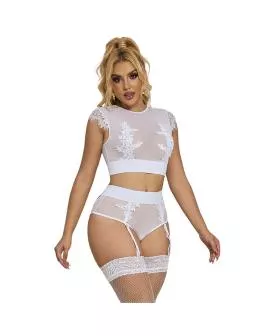 SUBBLIME - BH-Set mit Höschen Strumpfgürtel weiß L/XL