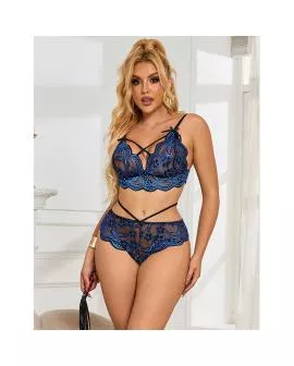 SUBBLIME Spitzen-BH und Höschen Set Blau S/M - 954062