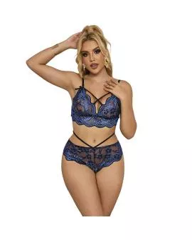 SUBBLIME Spitzen-BH und Höschen Set Blau S/M - 954062