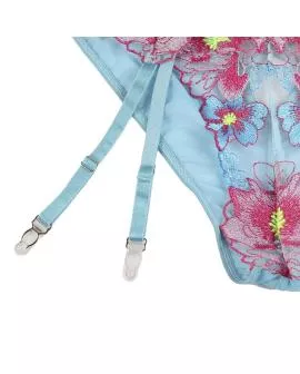 SUBBLIME BH Höschen mit Strumpfgürtel - Blumendesign Blau L/XL