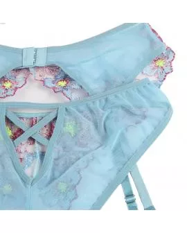 SUBBLIME - 954116 BH + HÖSCHEN MIT STRUMPFGÜRTEL BLUMENDESIGN BLAU L/XL