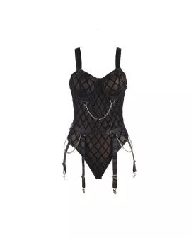 SUBBLIME - 9542277 BODY MIT KETTEN + STRUMPFGÜRTEL SCHWARZ L/XL