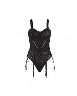 SUBBLIME - 954260 KÖRPER MIT KETTEN + STRUMPFGÜRTEL SCHWARZ S/M