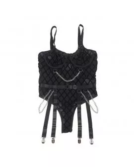 SUBBLIME - 954260 KÖRPER MIT KETTEN + STRUMPFGÜRTEL SCHWARZ S/M