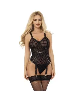 SUBBLIME - 9542277 BODY MIT KETTEN + STRUMPFGÜRTEL SCHWARZ L/XL