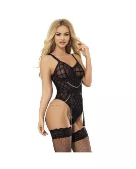 SUBBLIME - 9542277 BODY MIT KETTEN + STRUMPFGÜRTEL SCHWARZ L/XL