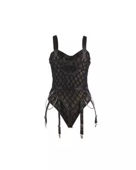 SUBBLIME - 9542277 BODY MIT KETTEN + STRUMPFGÜRTEL SCHWARZ L/XL
