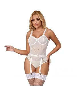 SUBBLIME - 954284 KÖRPER MIT KETTEN + STRUMPFGÜRTEL WEISS S/M