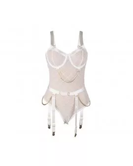 SUBBLIME - Körper mit Ketten + Strumpfhalter weiß S/M