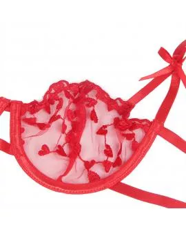 SUBBLIME - 954321 BH + STRING + STRUMPFGÜRTEL MIT HERZDRUCK ROT S/M