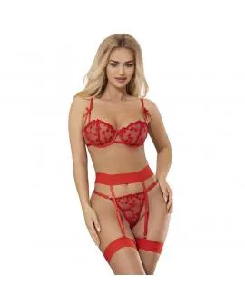 SUBBLIME - 954338 BH + STRING + STRUMPFGÜRTEL MIT HERZDRUCK ROT L/XL