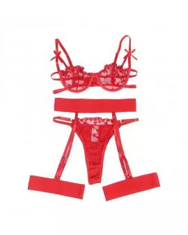 SUBBLIME - 954321 BH + STRING + STRUMPFGÜRTEL MIT HERZDRUCK ROT S/M
