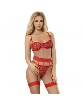 SUBBLIME - 954321 BH + STRING + STRUMPFGÜRTEL MIT HERZDRUCK ROT S/M
