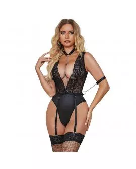 SUBBLIME - 954390 SEXY BODY MIT STRUMPFGÜRTEL SCHWARZ L/XL