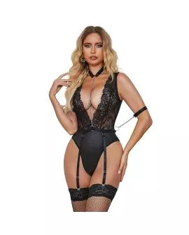 SUBBLIME - 954383 SEXY BODY MIT STRUMPFGÜRTEL SCHWARZ S/M