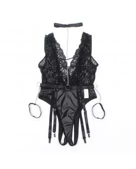 SUBBLIME - 954390 SEXY BODY MIT STRUMPFGÜRTEL SCHWARZ L/XL