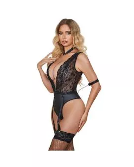 SUBBLIME - 954390 SEXY BODY MIT STRUMPFGÜRTEL SCHWARZ L/XL