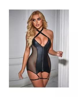 SUBBLIME Sexy Mesh Kleid Leder Schwarz S/M - 954444
