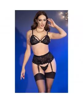 CHILIROSE - CR 4728 SET BH + STRING + STRÜMPFE SCHWARZ S
