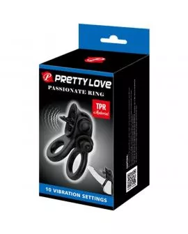 PRETTY LOVE - PASSIONATE RING DOPPELTER VIBRATIONSRING + KLITORIS-STIMULATOR SCHWARZ