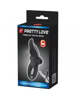 PRETTY LOVE - DOPPELTER VIBRATIONSRING + KLITORISSTIMULATOR 10 VIBRATIONEN SCHWARZ
