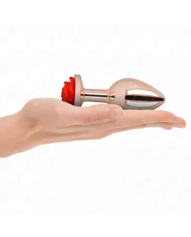 KINK - Rosa goldener Analstecker mit roter Rose L