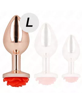 KINK - Rosa goldener Analstecker mit roter Rose L