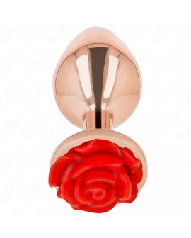 KINK - Rosa goldener Analstecker mit roter Rose L