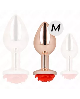 KINK Rosa Goldener Analstecker mit Roter Rose - Größe M