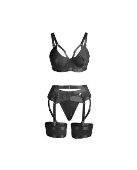 Subblime - Schwarzer Bondage-BH mit Strumpfband-Set L/XL 955243