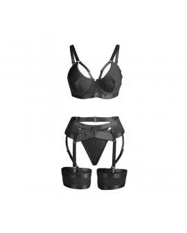 SUBBLIME - 955243 SCHWARZER BONDAGE-BH MIT STRUMPFBAND-SET L/XL
